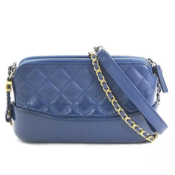Auth CHANEL Gabrielle Chain Shoulder Bag Navy Blue - Picture 1 of 14